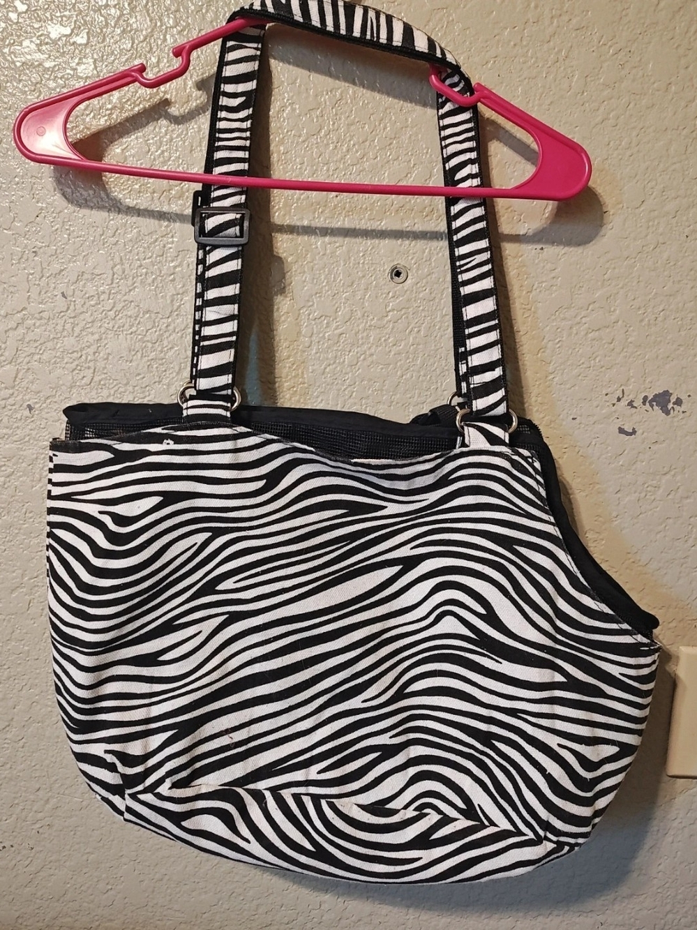 Zebra Print Canvas Shoulder Bag - Black & White